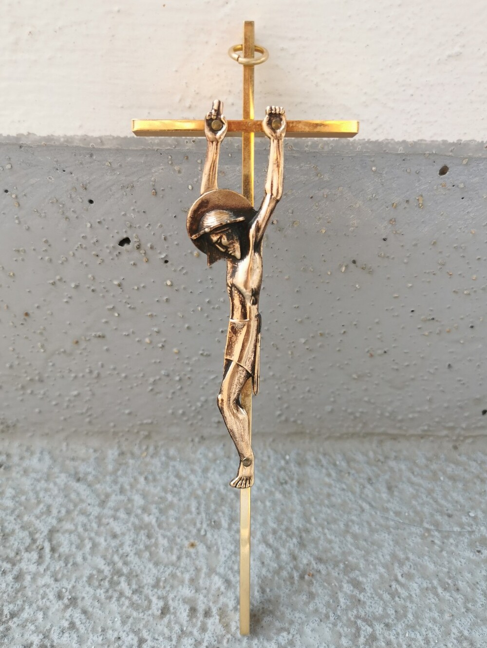 Vintage Mid Century Modern Brass Crucifix Bronze Tone Corpus Wall Cross